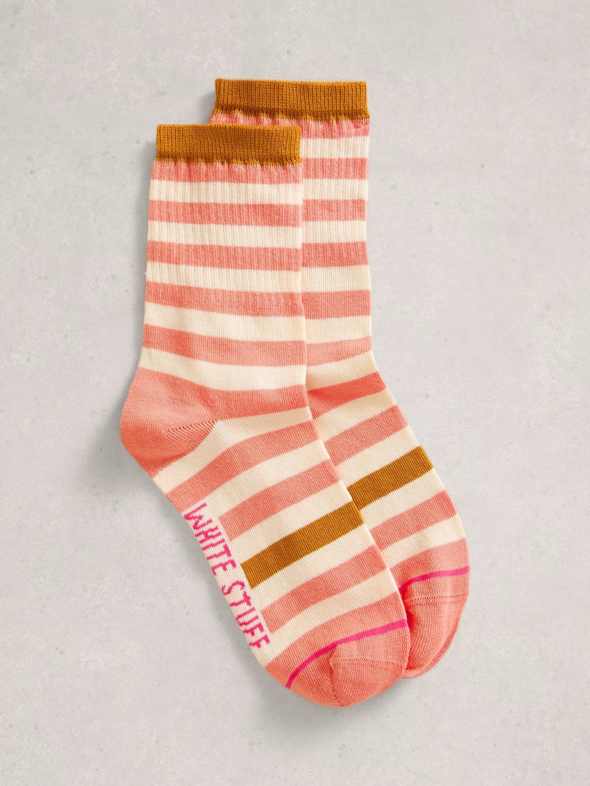 White Stuff block stripe ankle socks in Orange/Multi (British brand)