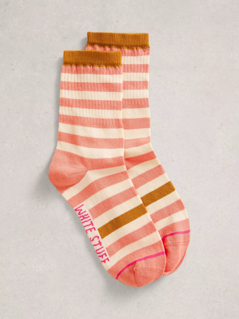 White Stuff block stripe ankle socks in Orange/Multi (British brand)