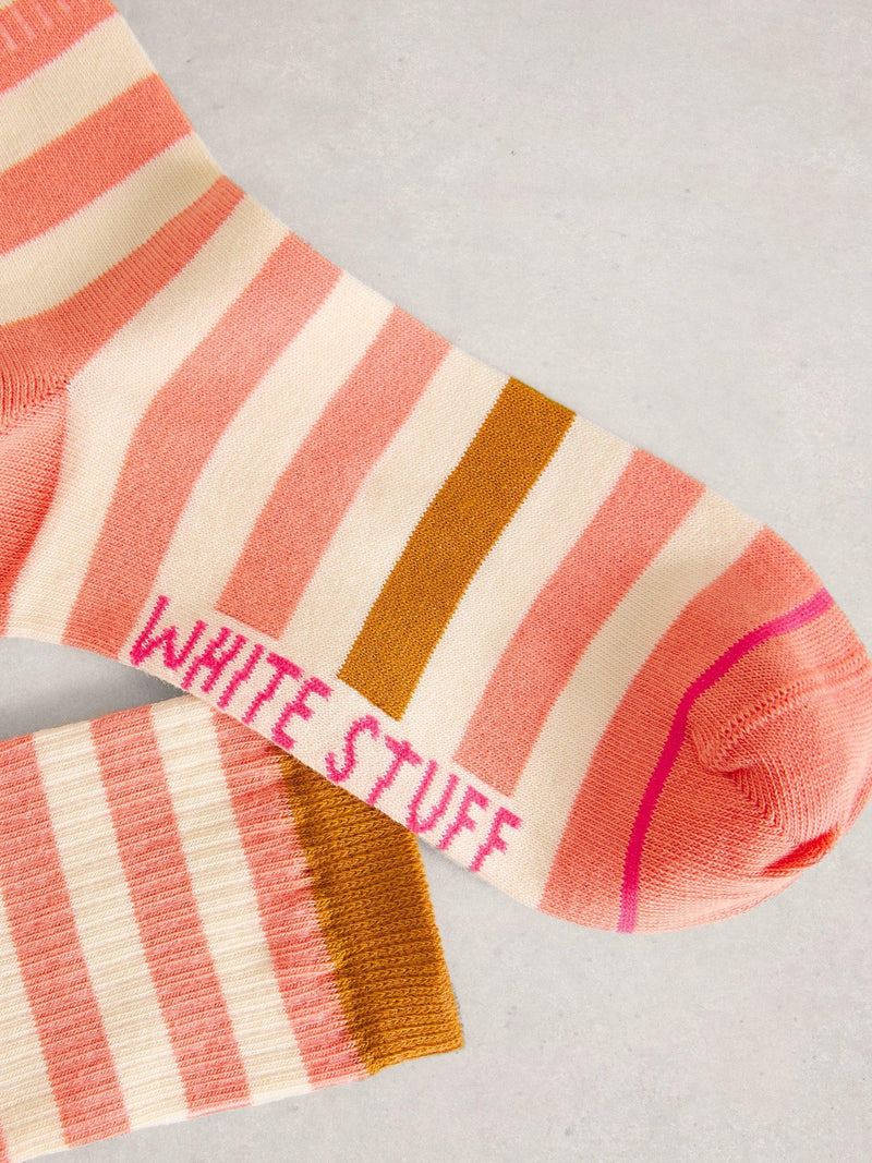White Stuff block stripe ankle socks in Orange/Multi (British brand)