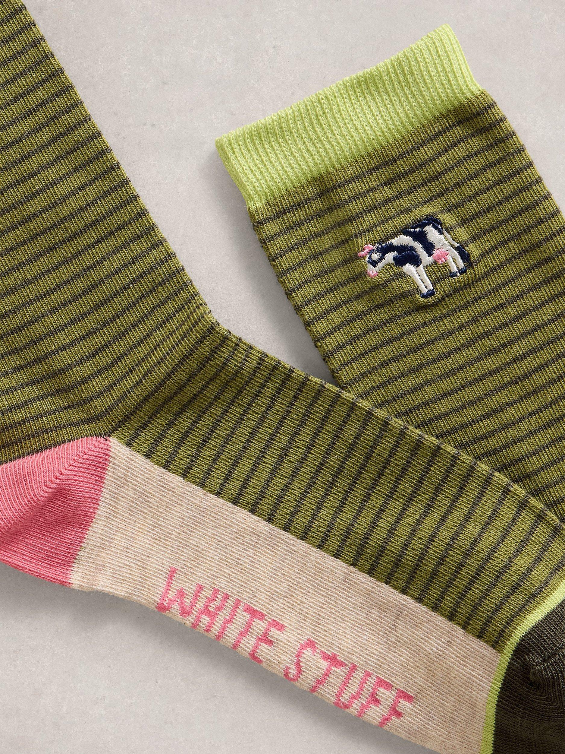 White Stuff green cow embroidered ankle socks (British brand)