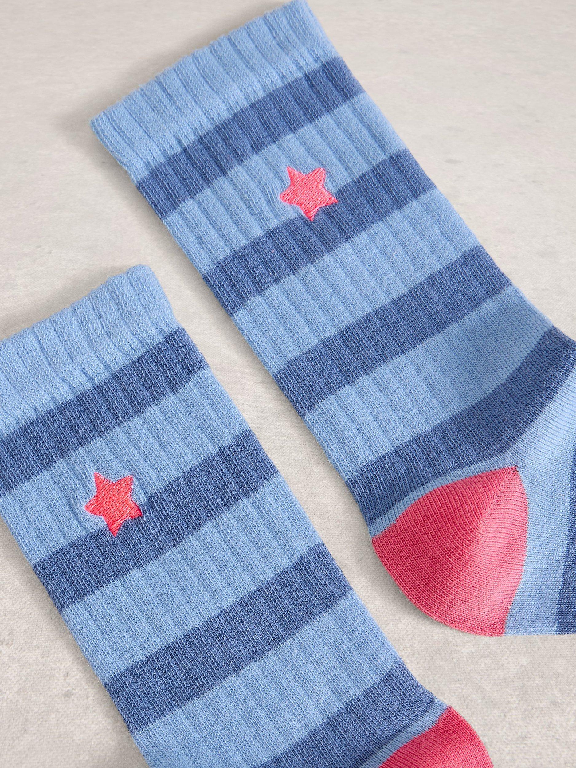 White Stuff star embroidered stripe ankle socks blue - British product
