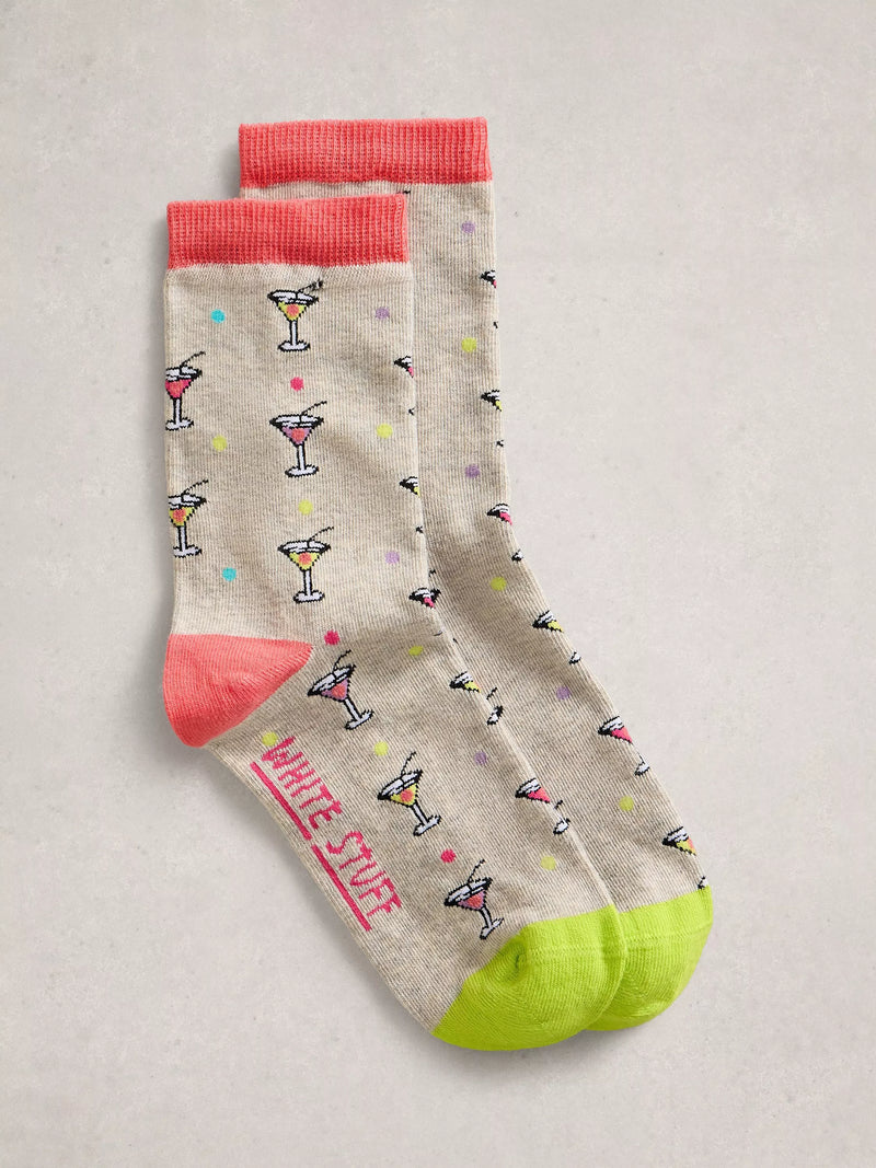 White Stuff novelty cocktail ankle socks multi colour, imported from the UK