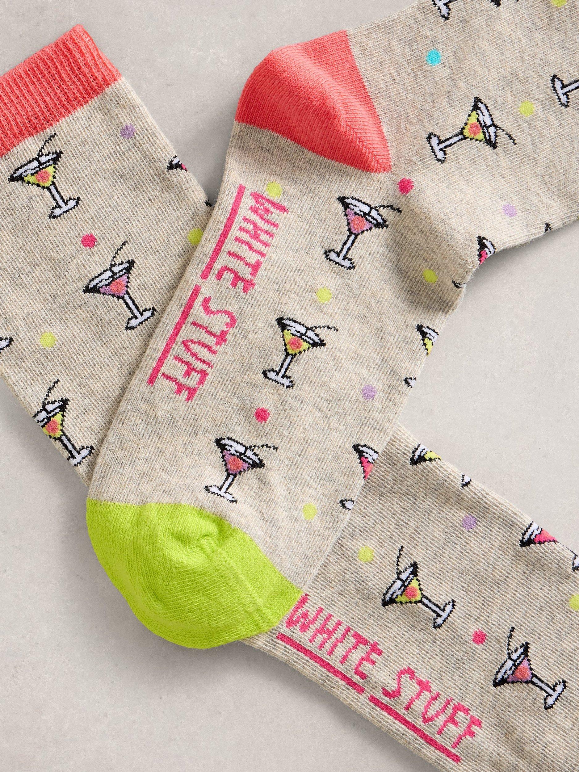 White Stuff novelty cocktail ankle socks multi colour, imported from the UK