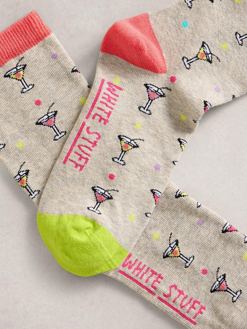 White Stuff novelty cocktail ankle socks multi colour, imported from the UK