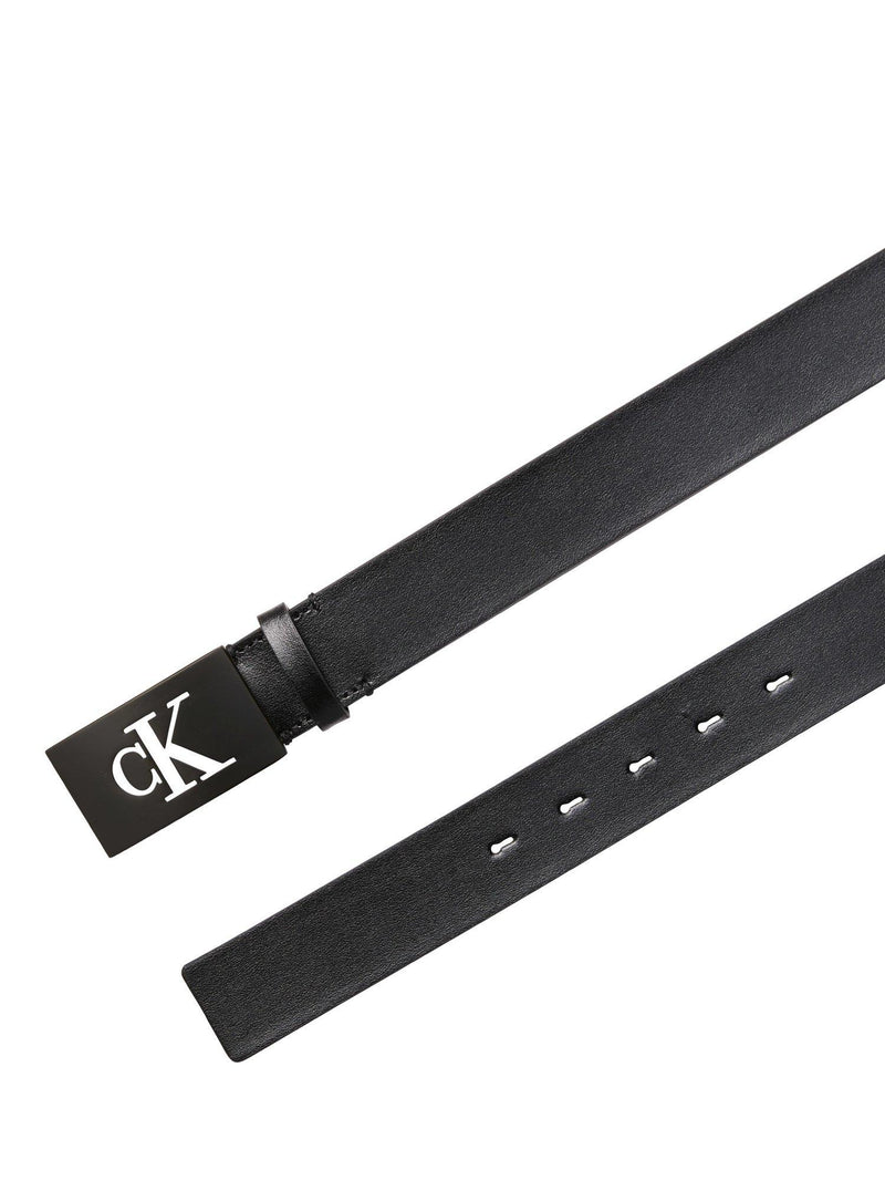 Calvin Klein split leather plaque buckle belt, UK version