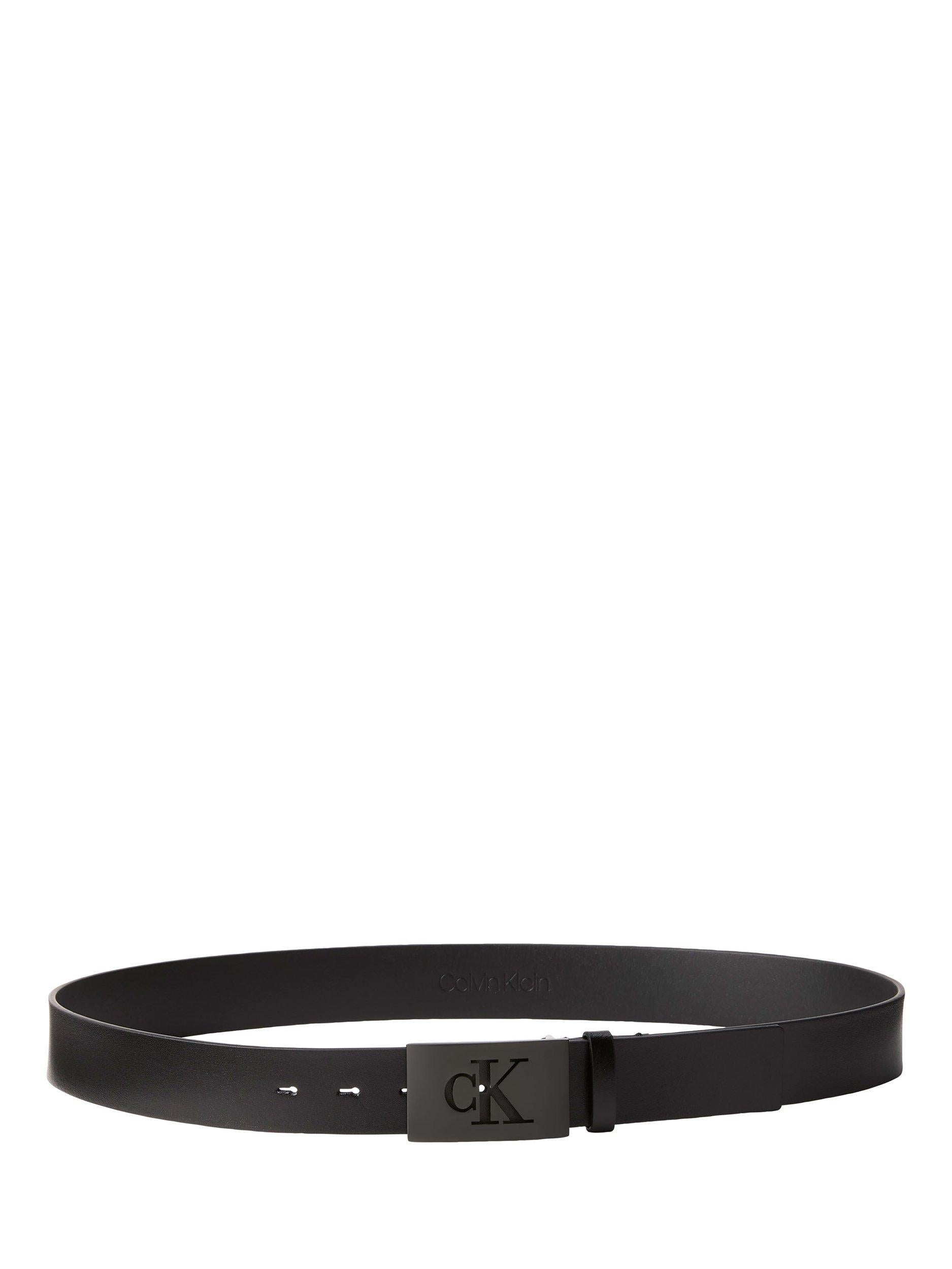 Calvin Klein split leather plaque buckle belt, UK version