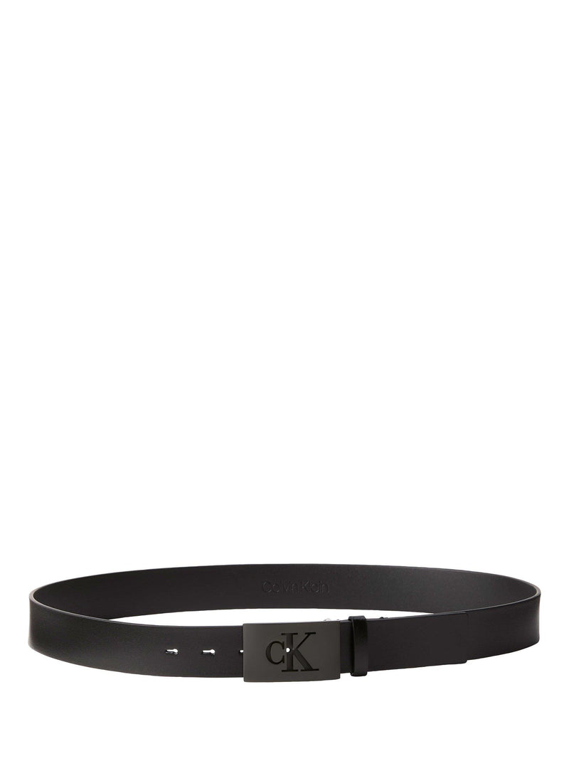 Calvin Klein split leather plaque buckle belt, UK version