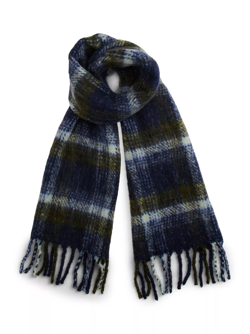 Tommy Hilfiger blue multi check wool blend scarf, imported from the UK