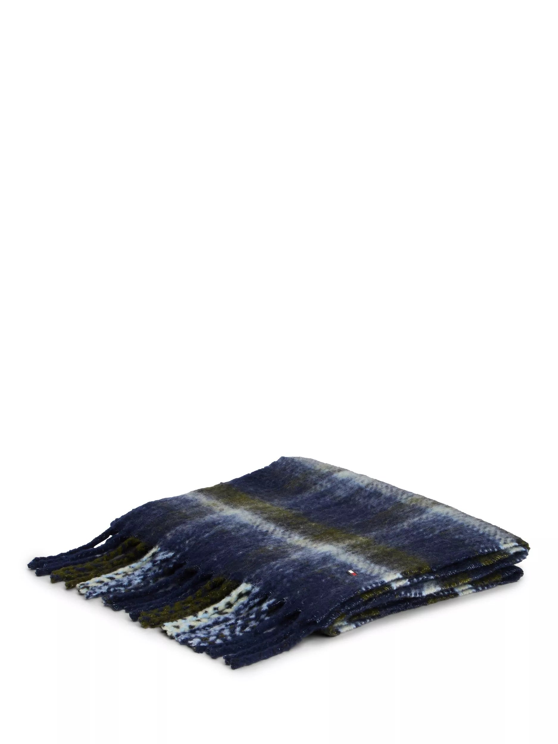 Tommy Hilfiger blue multi check wool blend scarf, imported from the UK