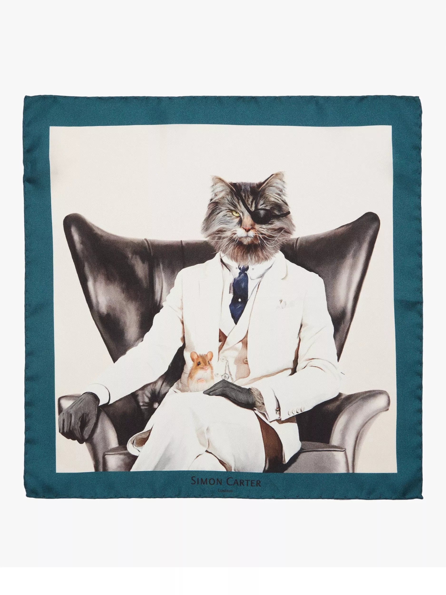 Simon Carter pocket square evil cat blue multi, imported from the UK
