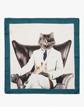 Simon Carter pocket square evil cat blue multi, imported from the UK
