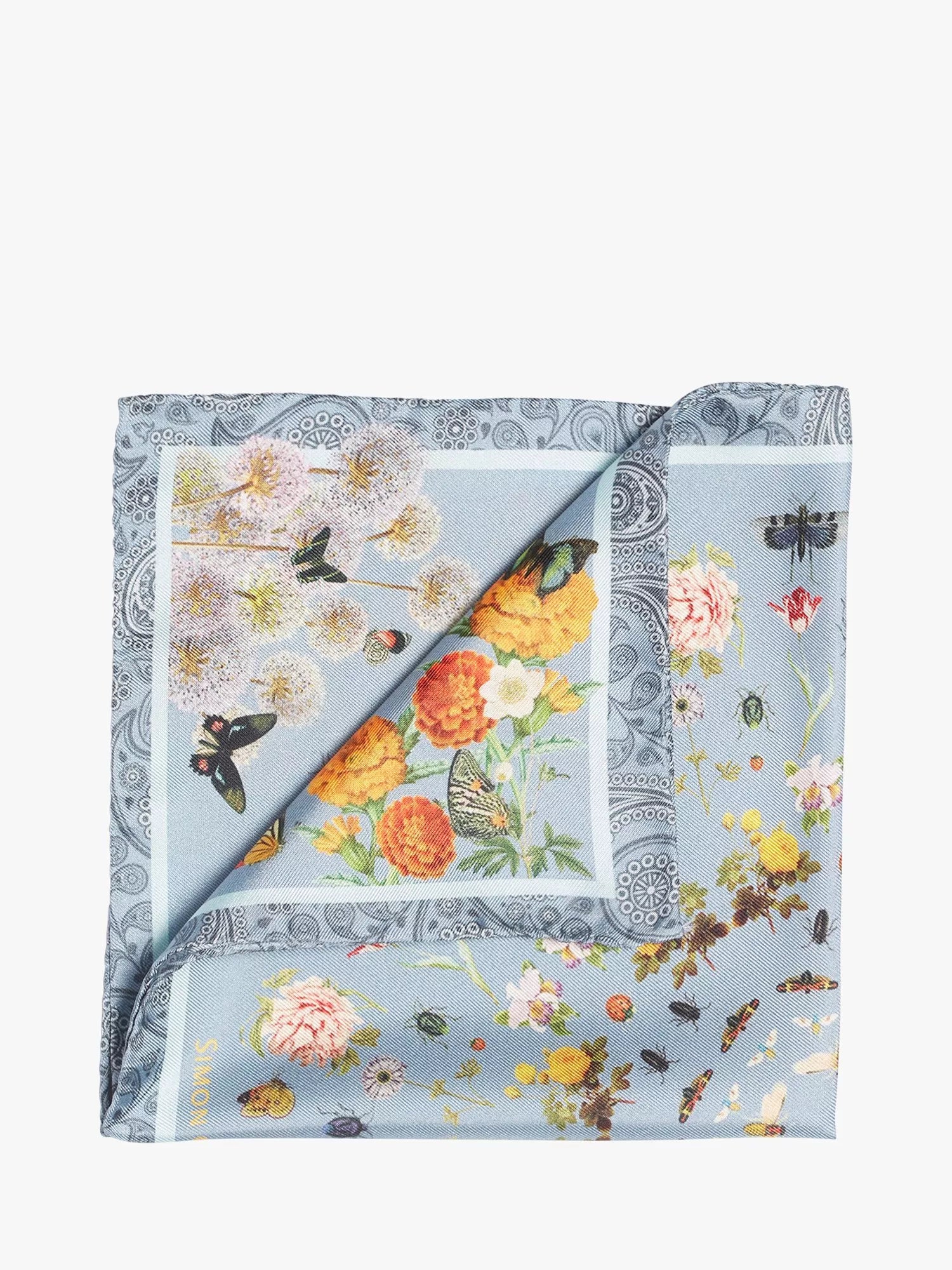 Simon Carter silk pocket square Blue Multi, UK version