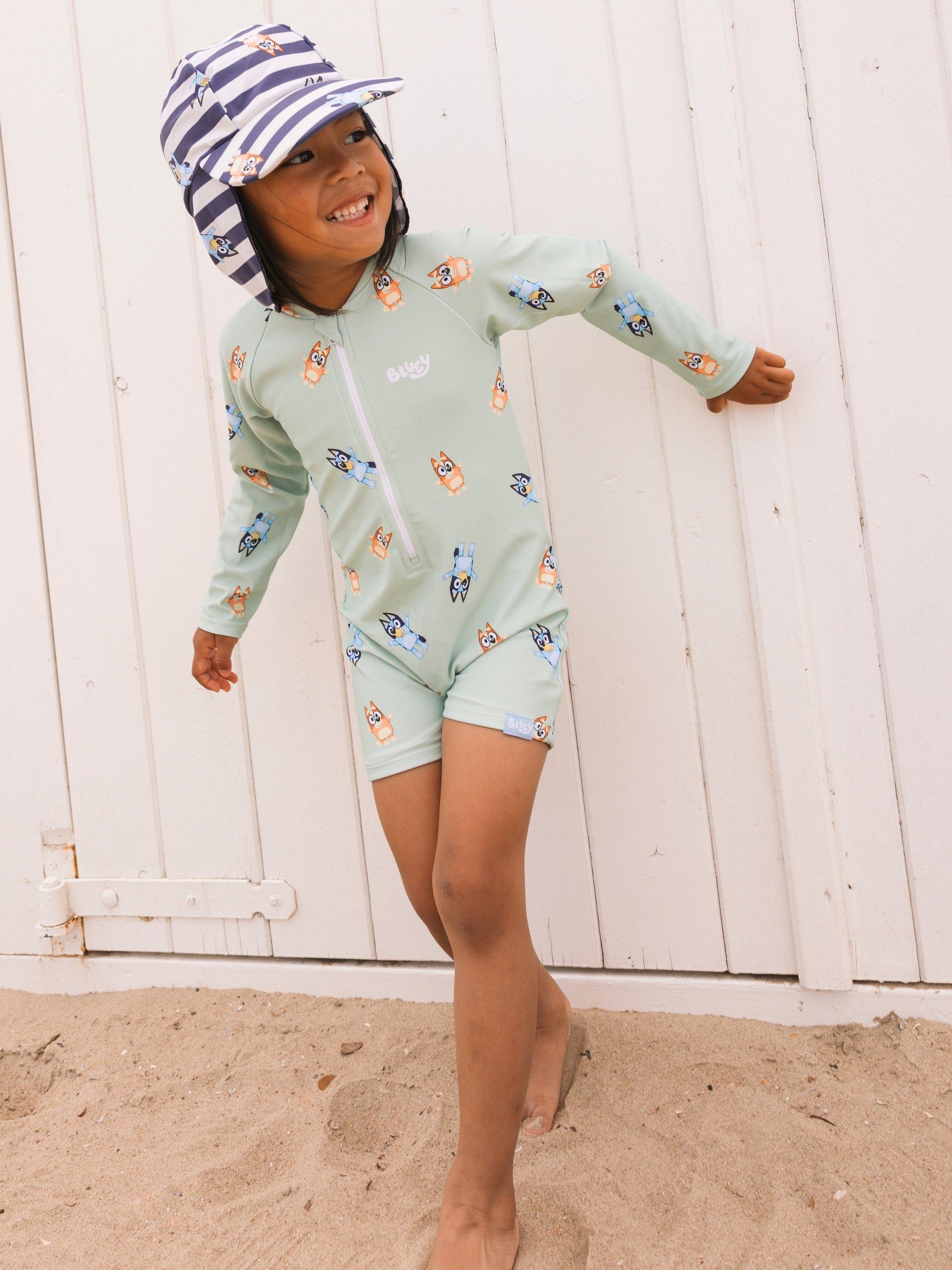 Swim Essentials baby sun hat Bluey print black striped - British product