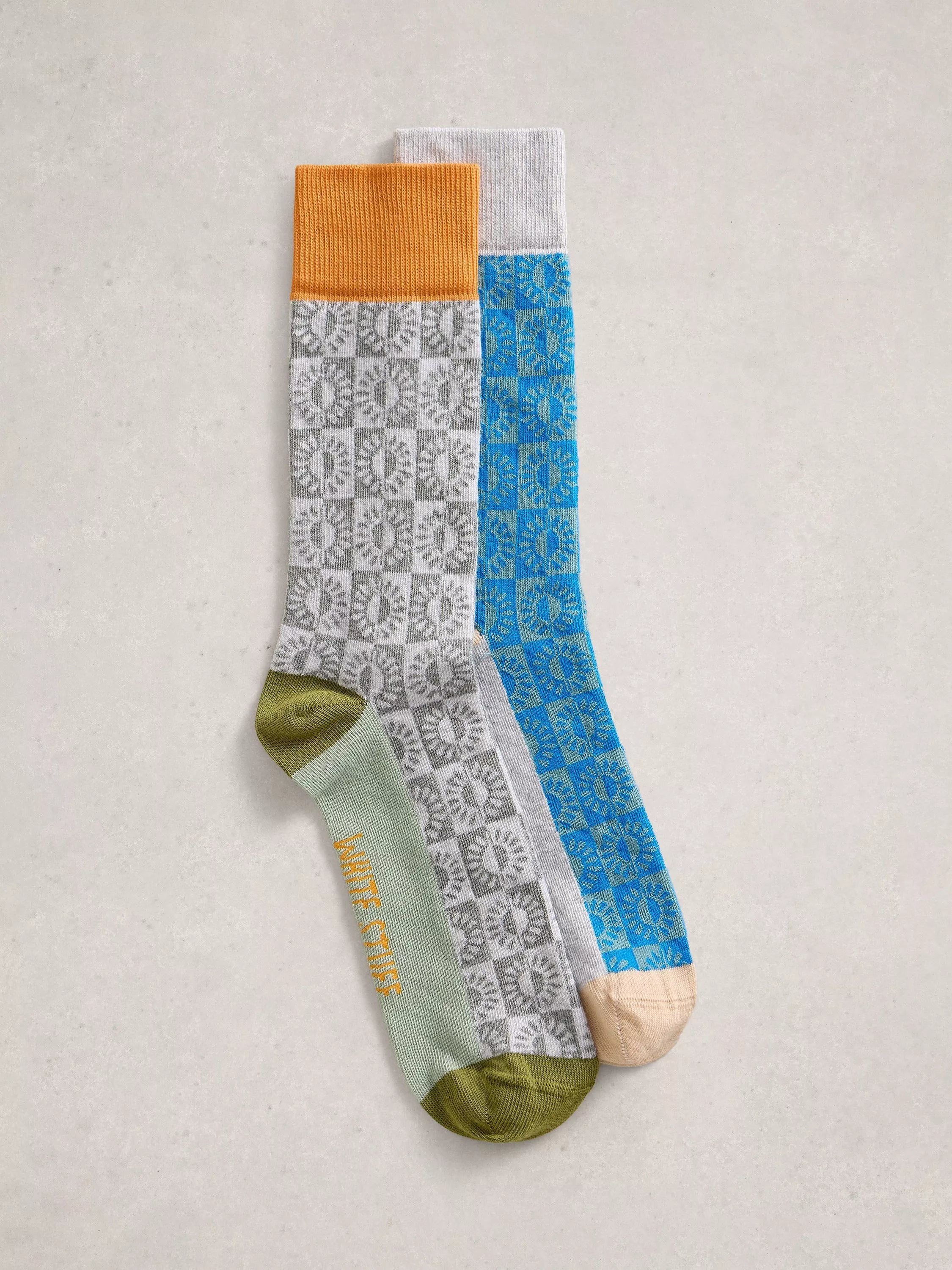 White Stuff Cotton Blend Springtime Ankle Socks, Pack of 2, Blue/Multi, 7-8.5