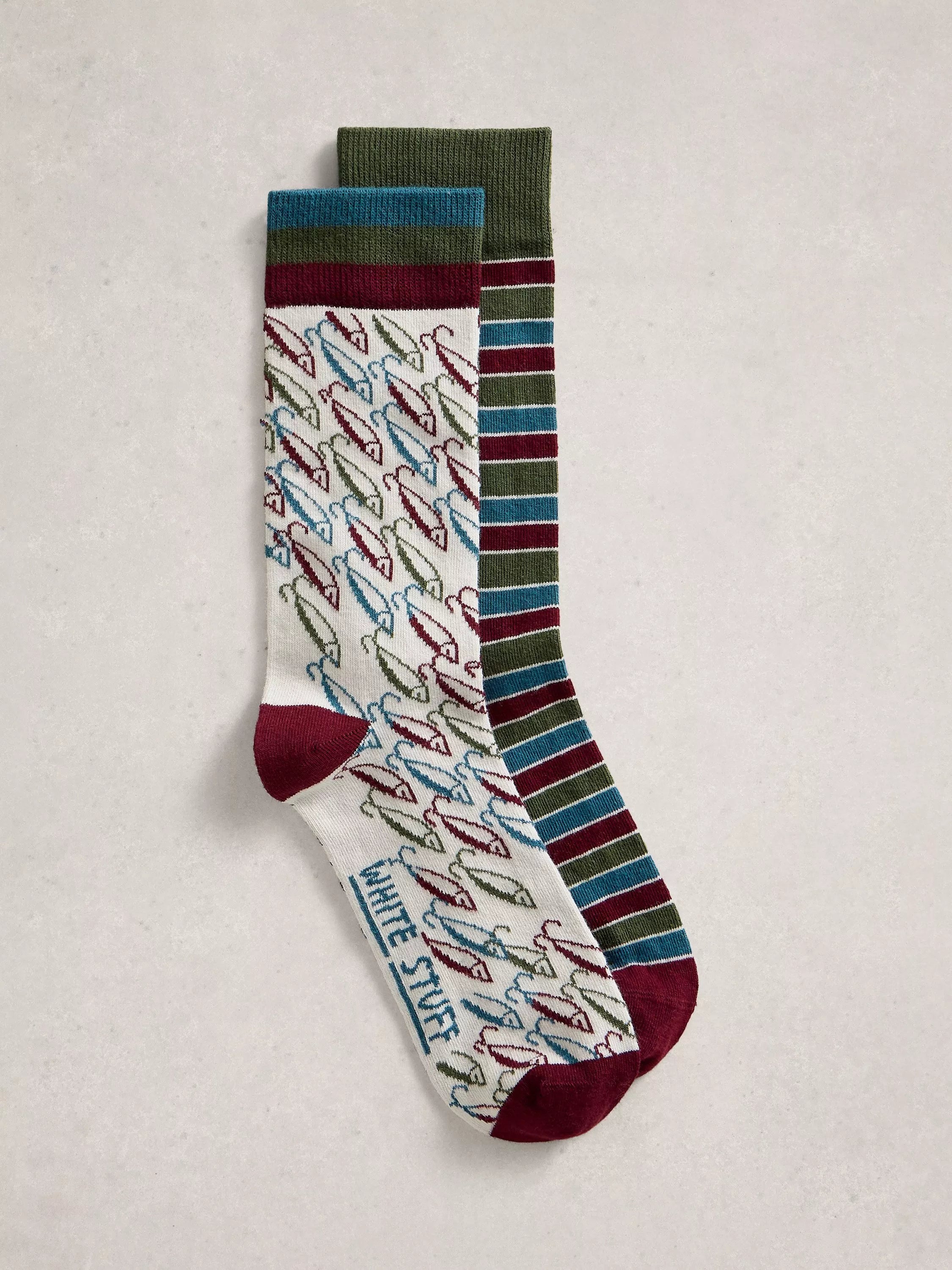 White Stuff pattern and stripe ankle socks red pack of 2 (British brand)