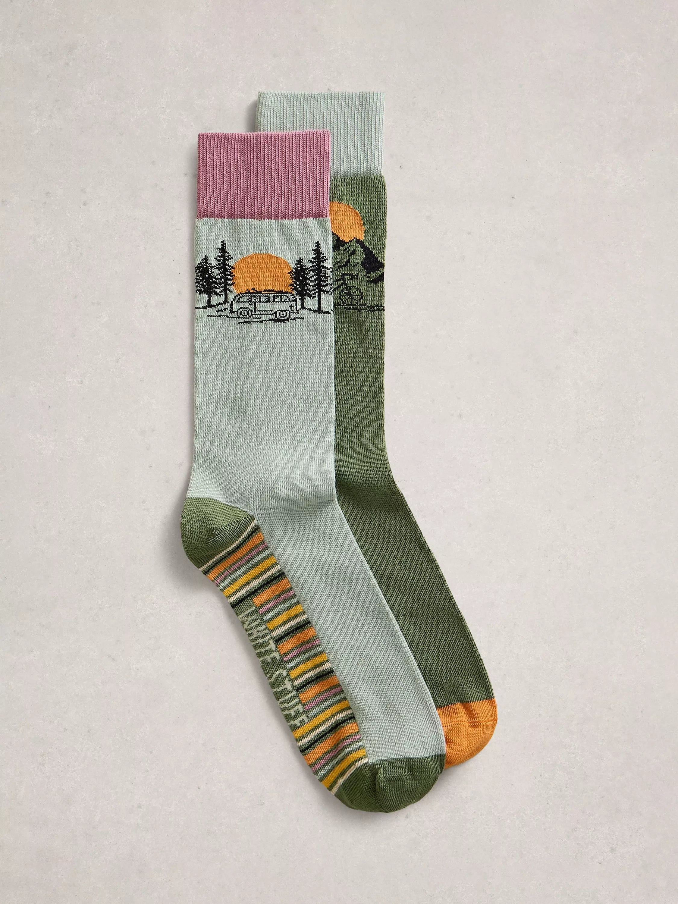 White Stuff ankle socks pack of 2 sunset design blue/multi (British brand)