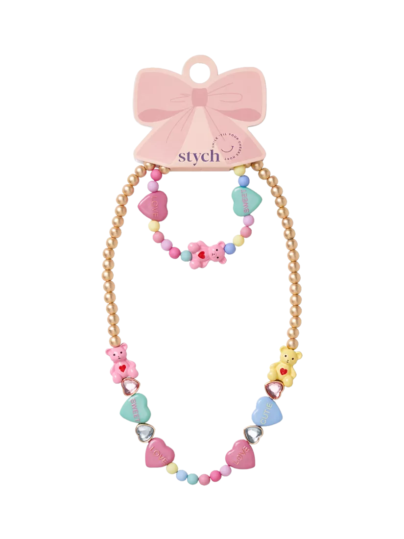 Stych teddy charm necklace and bracelet set multi 12cm - British product