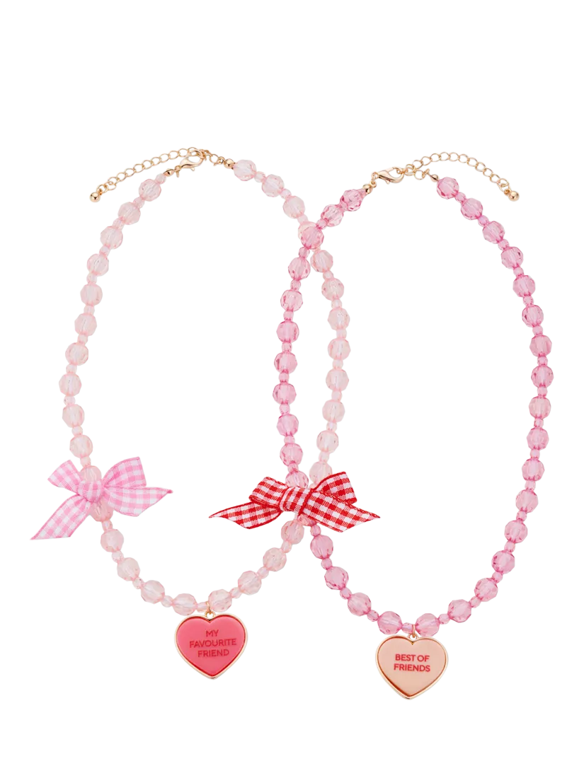 Stych best friend necklace set pink heart charms (British brand)