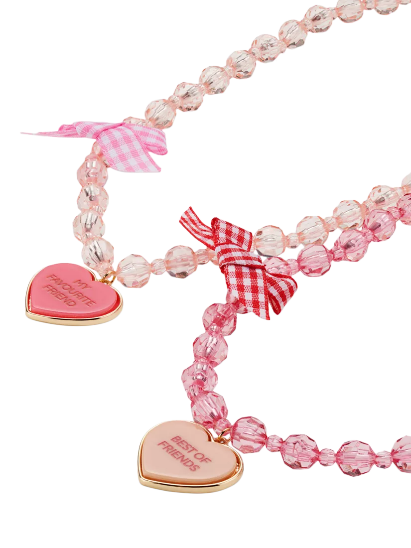 Stych best friend necklace set pink heart charms (British brand)