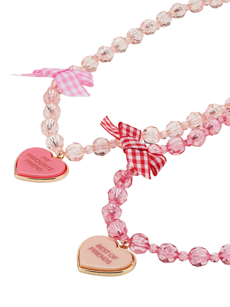 Stych best friend necklace set pink heart charms (British brand)