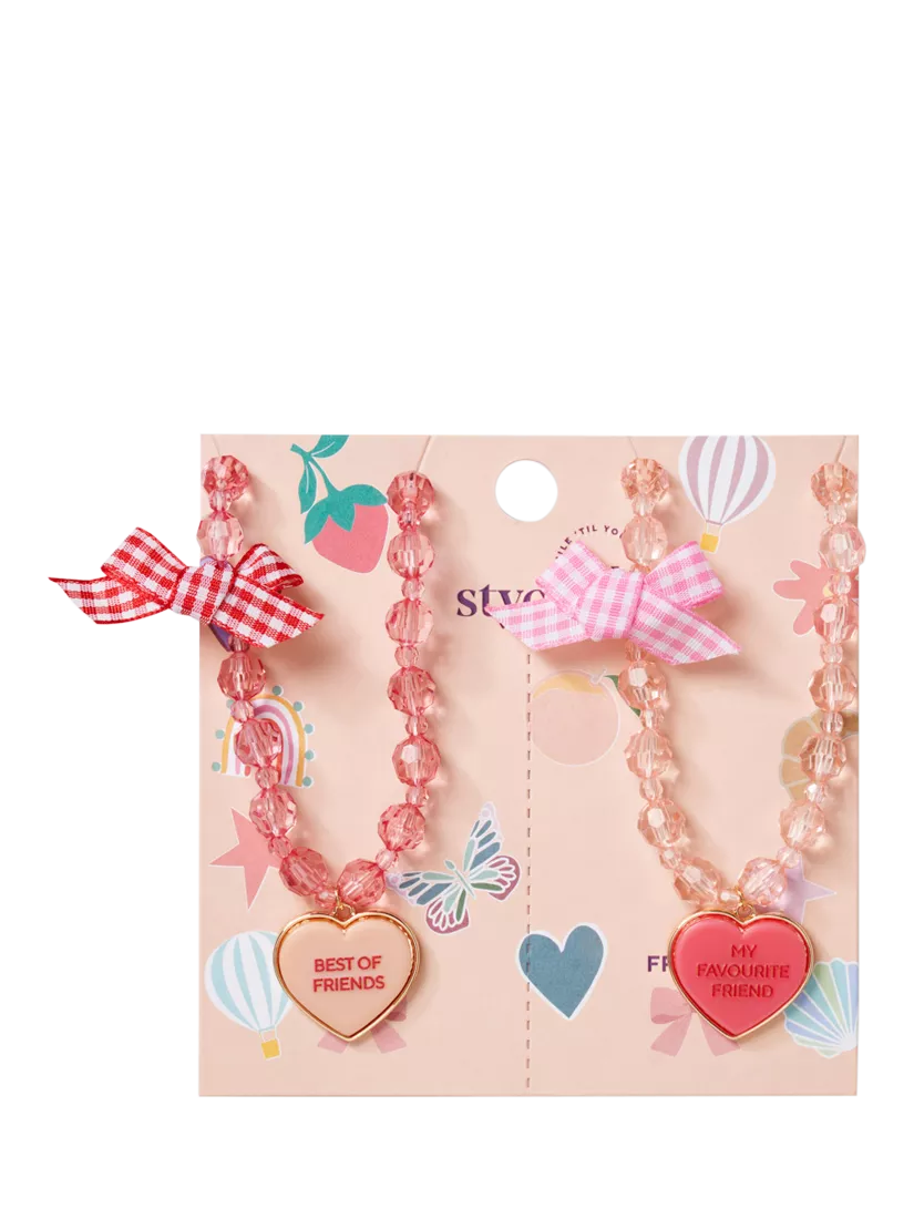Stych best friend necklace set pink heart charms (British brand)