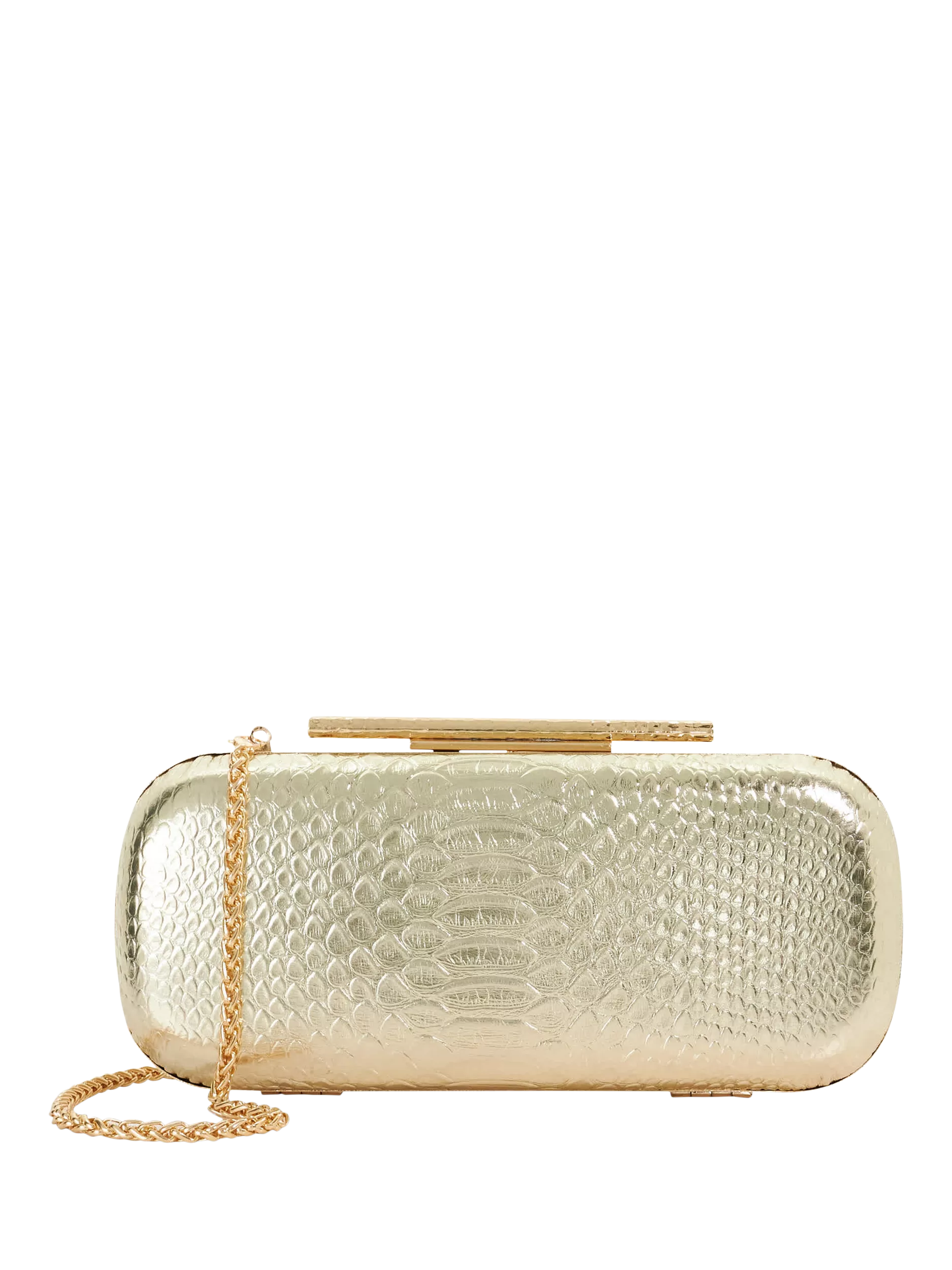 Dune London gold croc effect clutch bag, imported from the UK