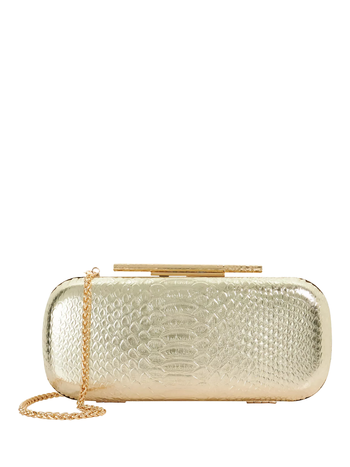 Dune London gold croc effect clutch bag, imported from the UK