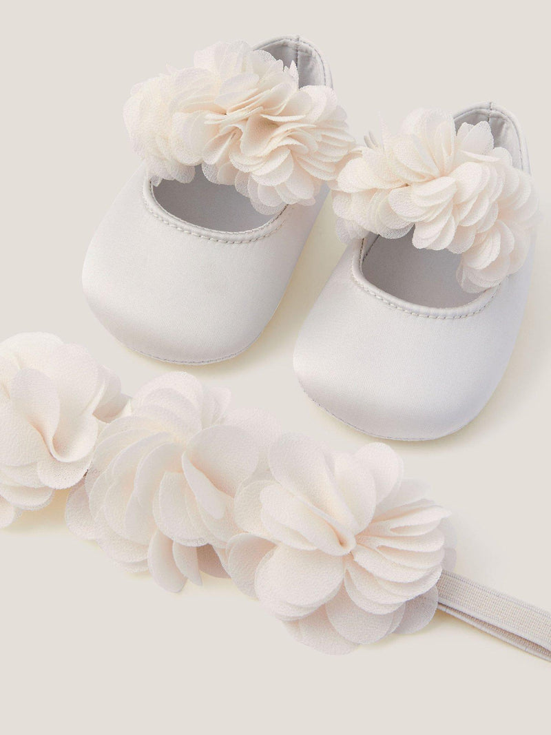 Monsoon baby corsage booties and headband set (British brand)