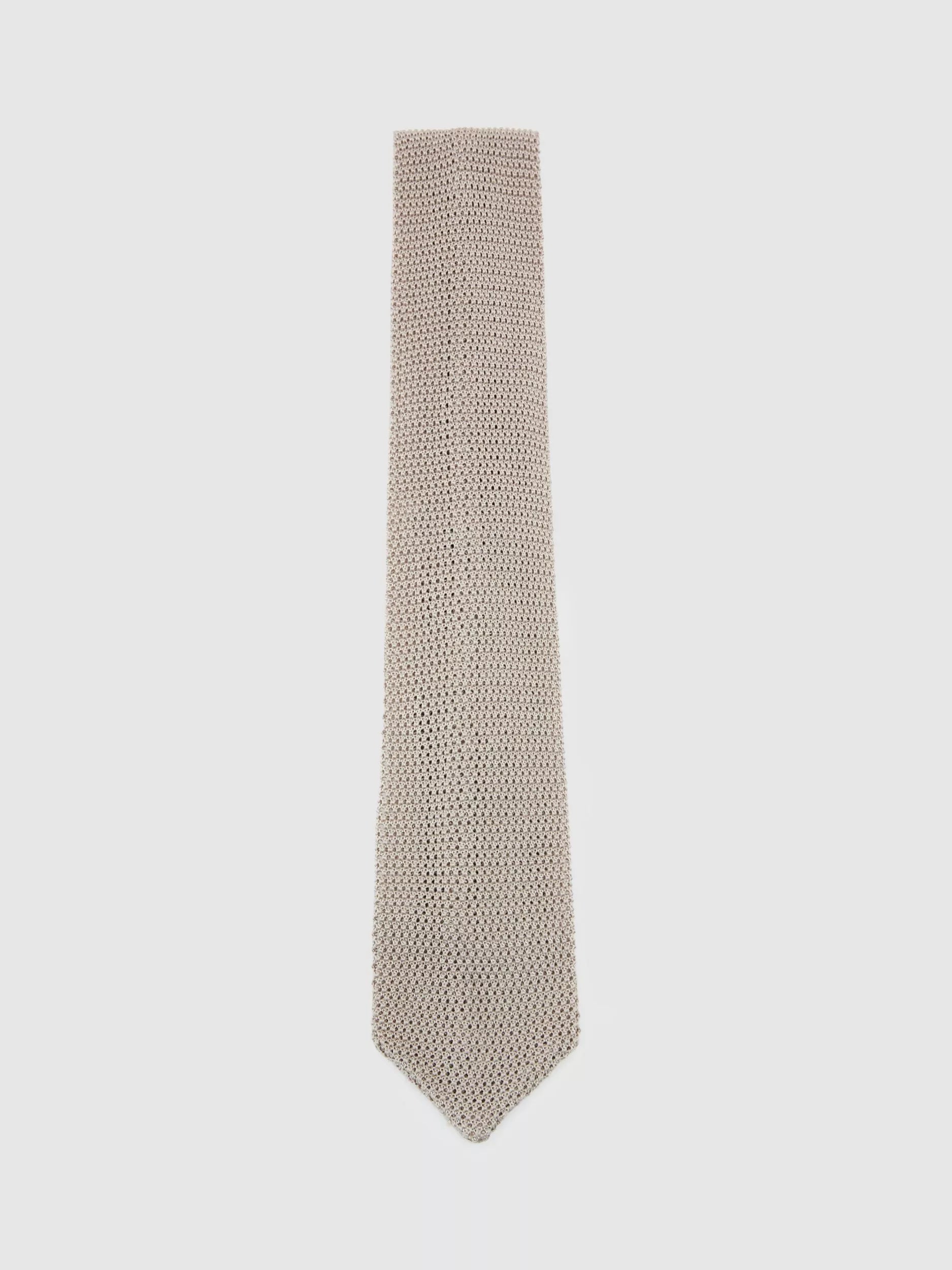 Reiss Punto silk knit tie Champagne, imported from the UK