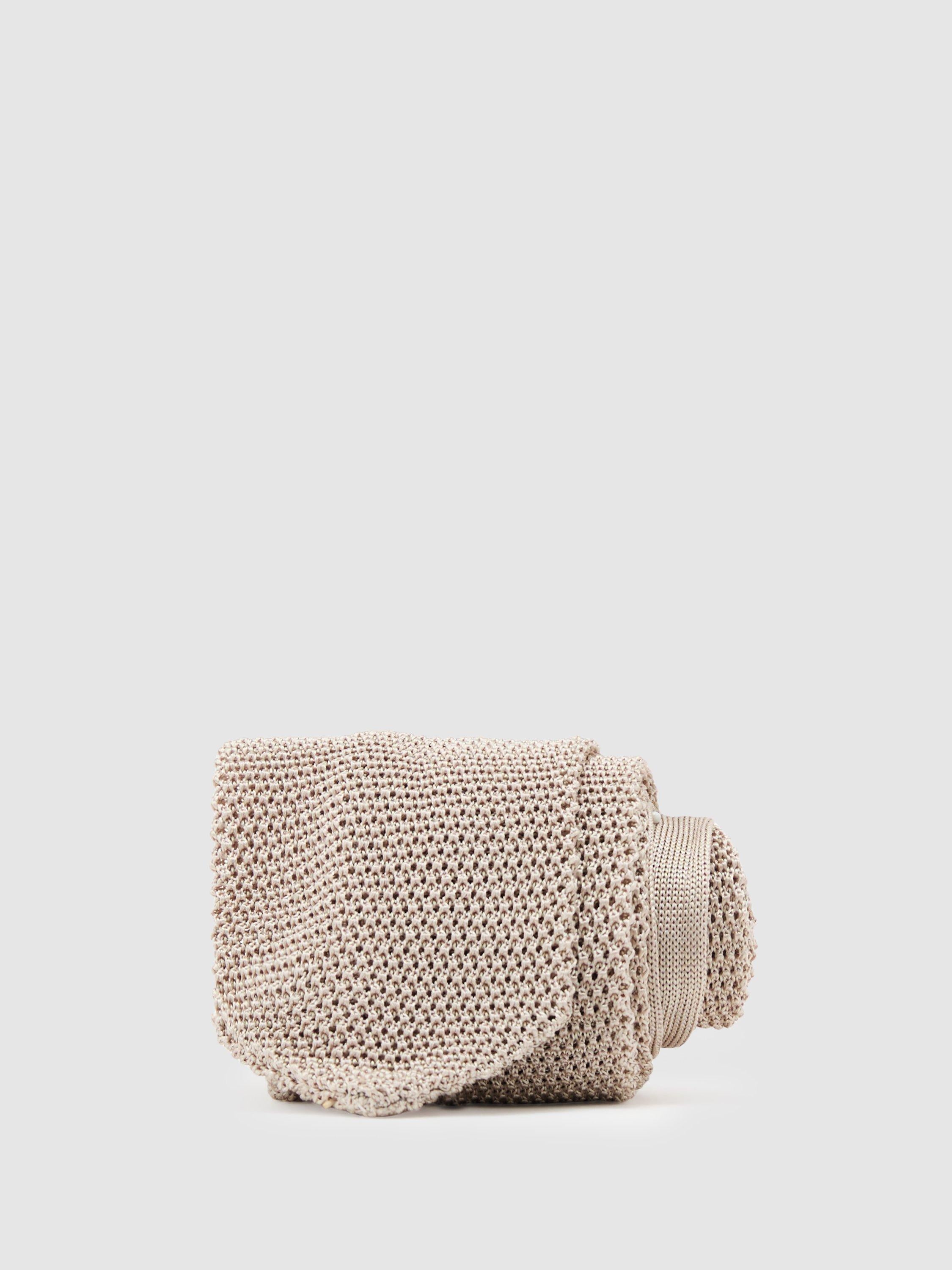 Reiss Punto silk knit tie Champagne, imported from the UK