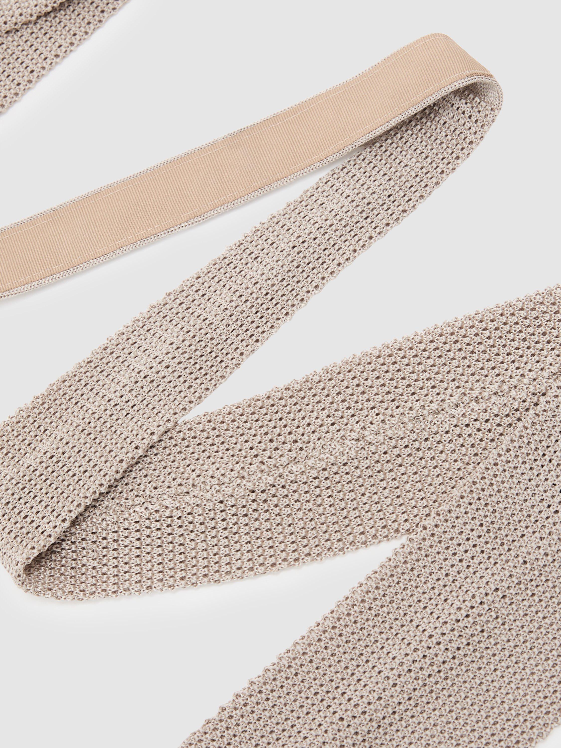 Reiss Punto silk knit tie Champagne, imported from the UK