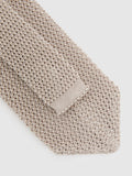Reiss Punto silk knit tie Champagne, imported from the UK