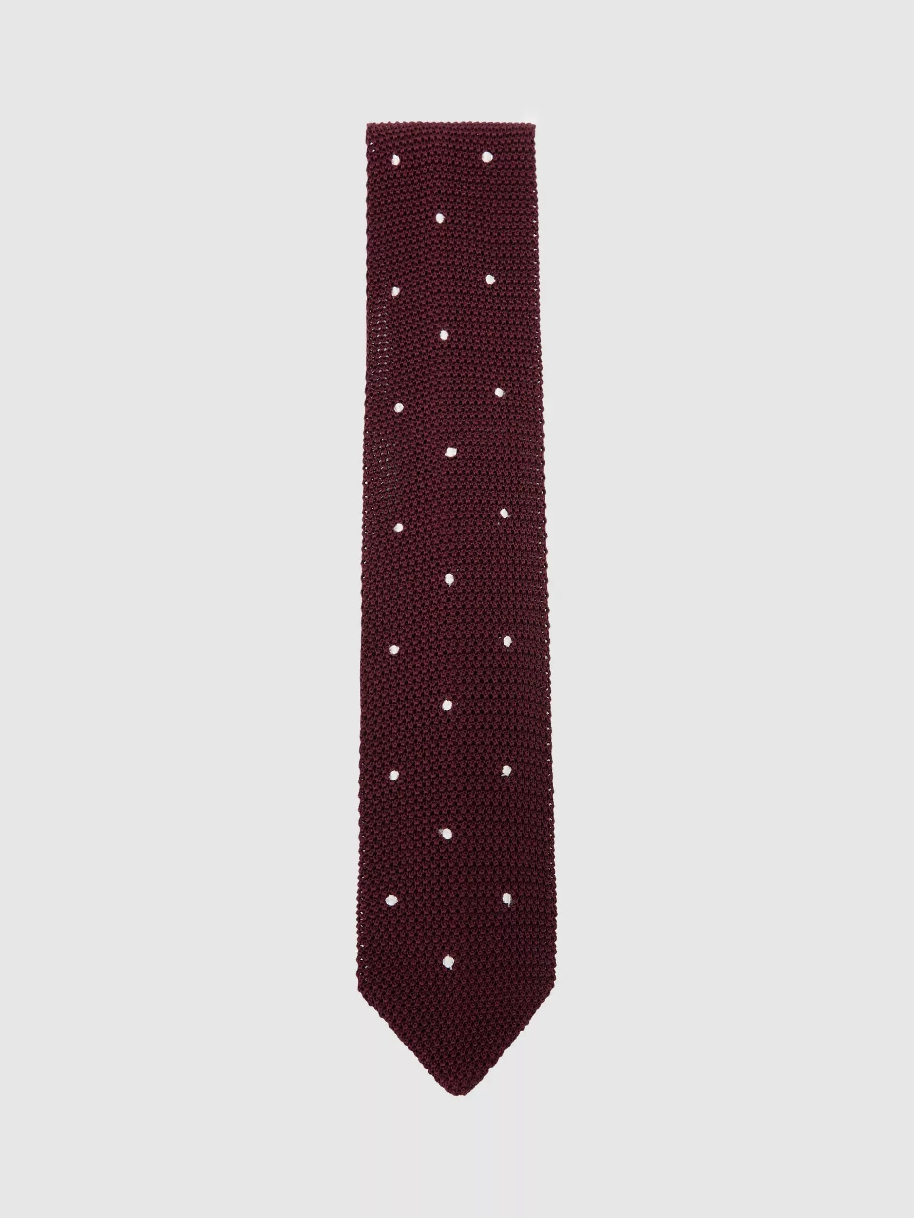 Reiss silk tie burgundy polka dot, UK version
