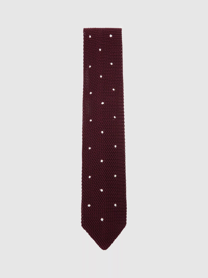 Reiss silk tie burgundy polka dot, UK version