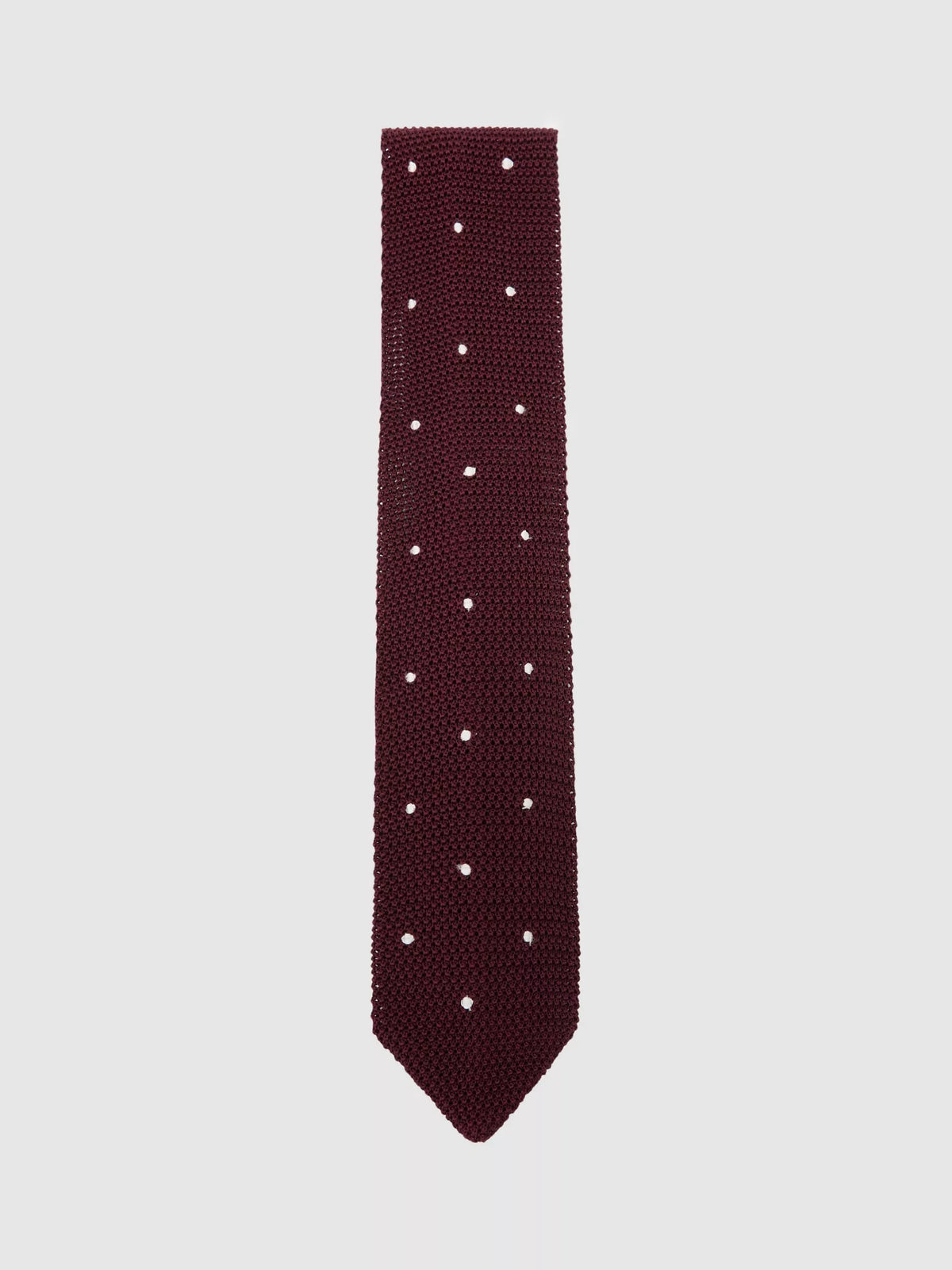 Reiss silk tie burgundy polka dot, UK version