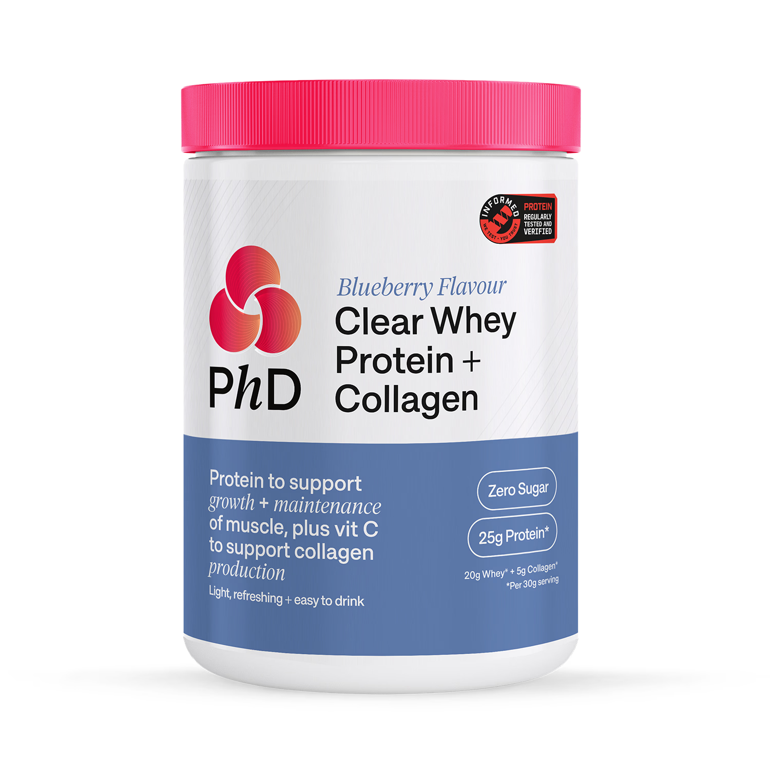 PHD Clear Whey Collagen Blueberry 300g, imported from the UK