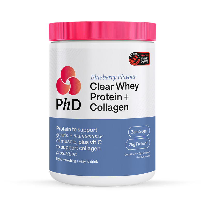 PHD Clear Whey Collagen Blueberry 300g, imported from the UK