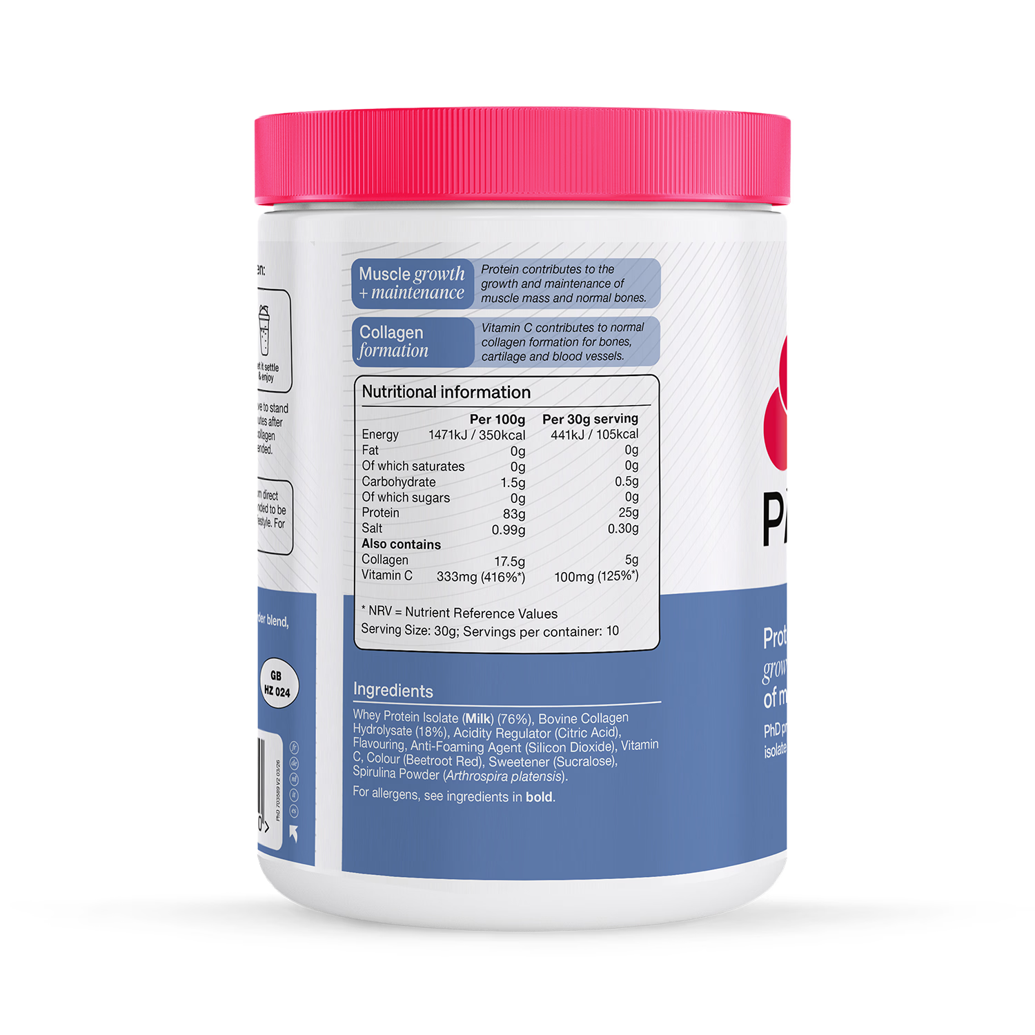 PHD Clear Whey Collagen Blueberry 300g, imported from the UK