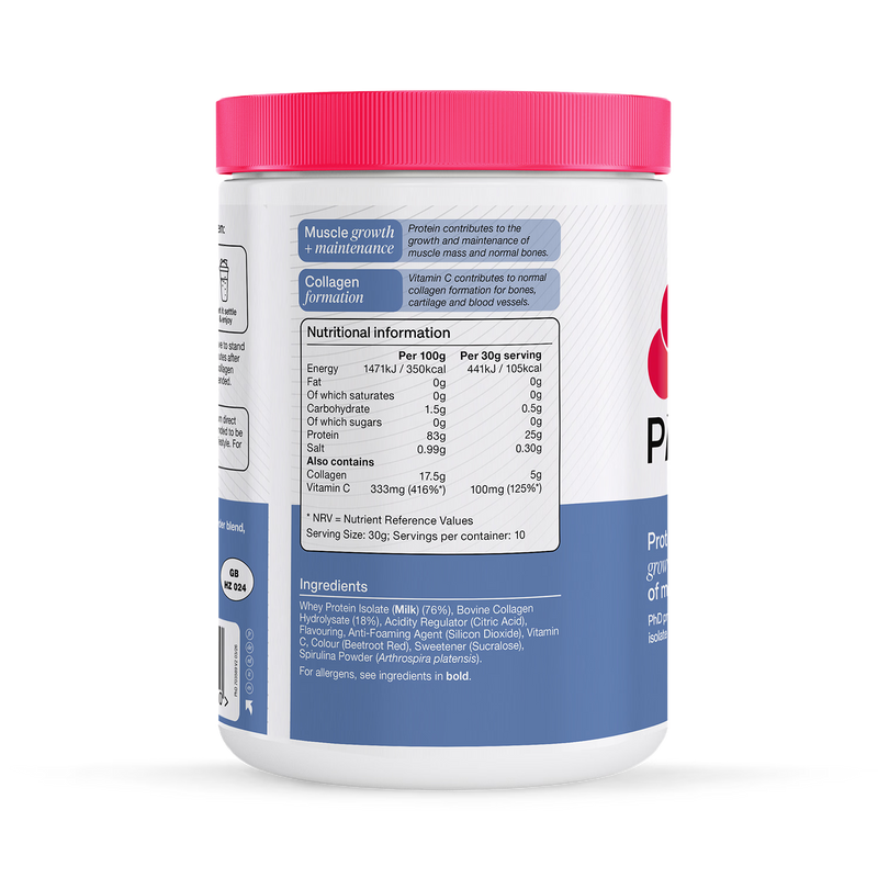 PHD Clear Whey Collagen Blueberry 300g, imported from the UK