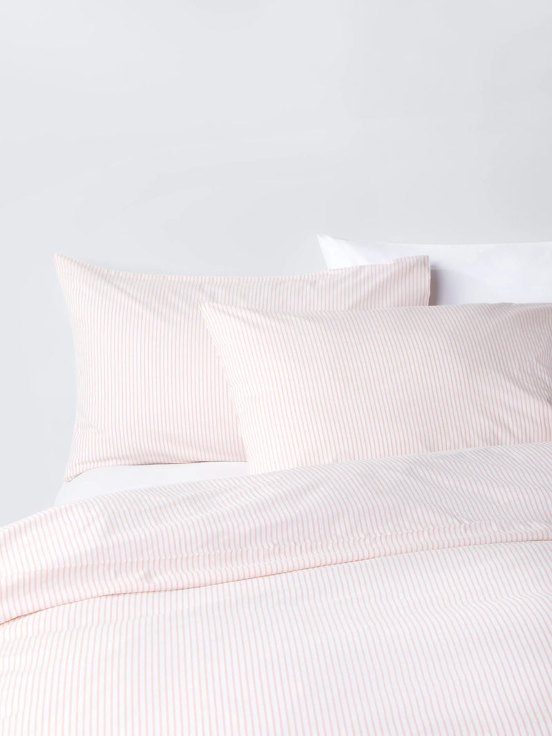 John Lewis Cotton Rich Skinny Stripe Duvet Cover Set, Plaster, Double Set