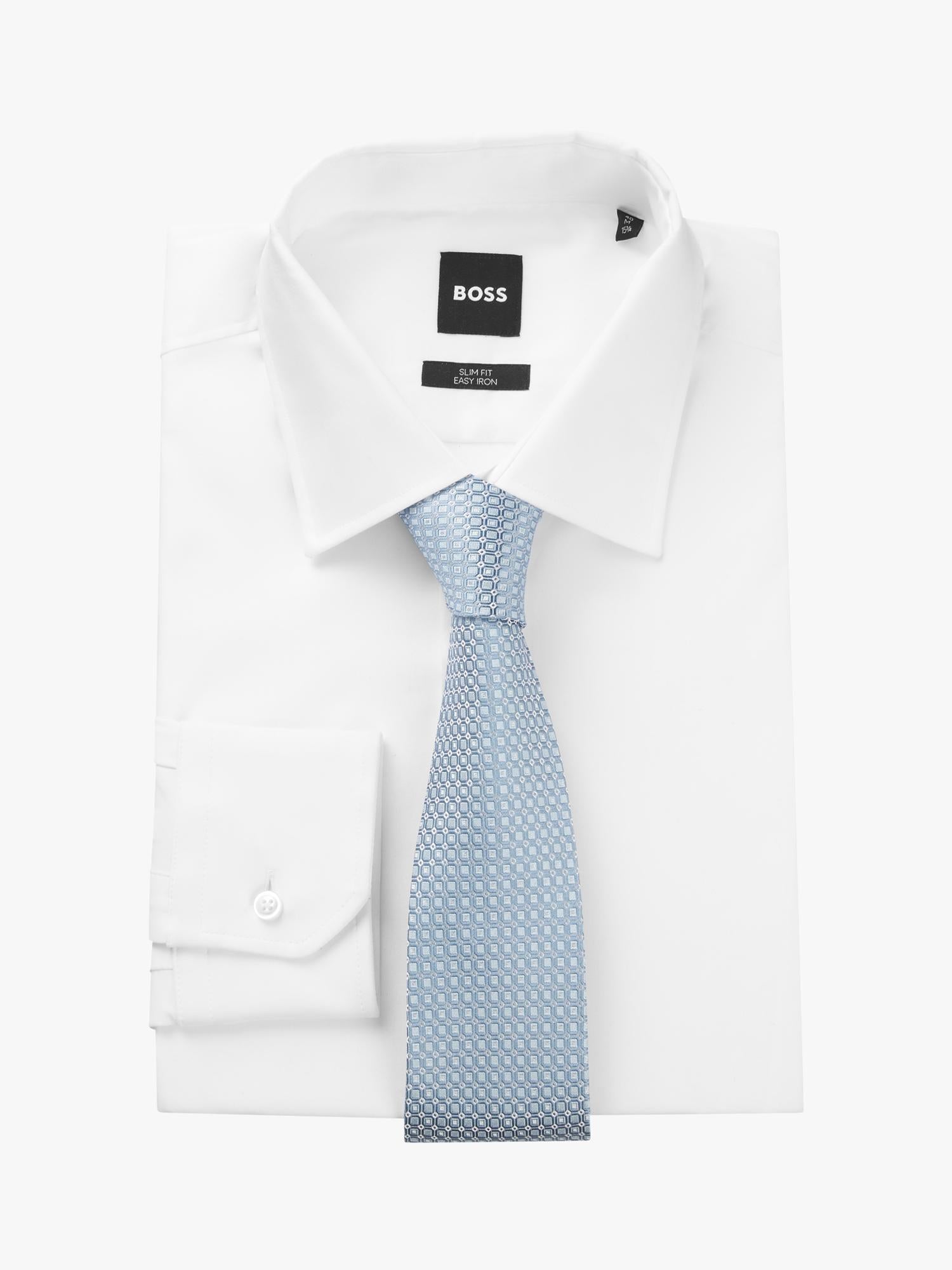 HUGO BOSS geometric silk tie light blue (British brand)