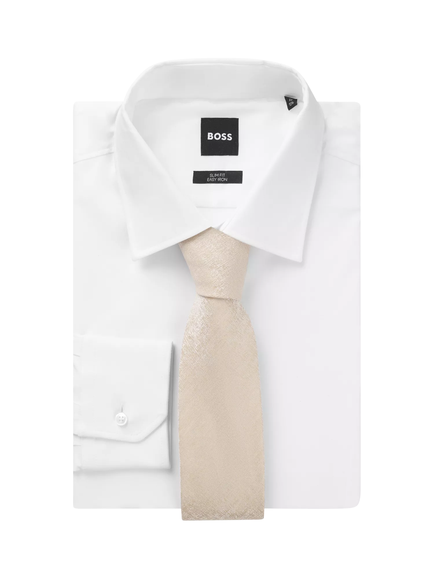 HUGO BOSS plain beige tie, UK version