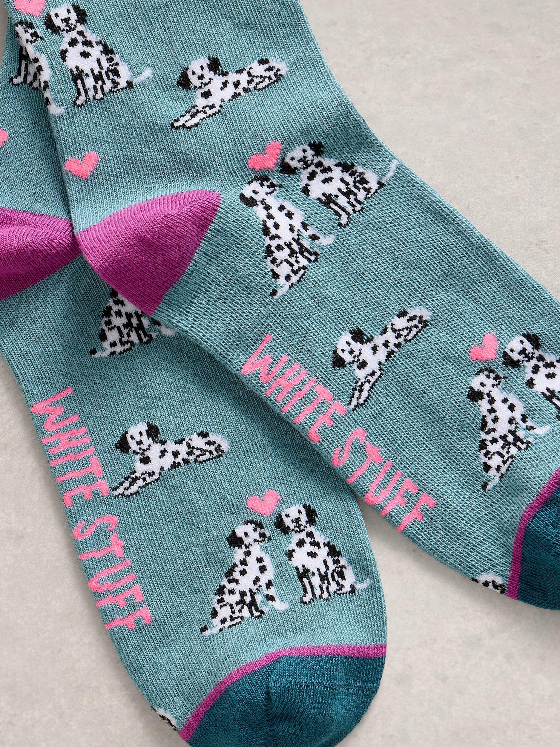 White Stuff ankle socks Dalmatian hearts blue - British product