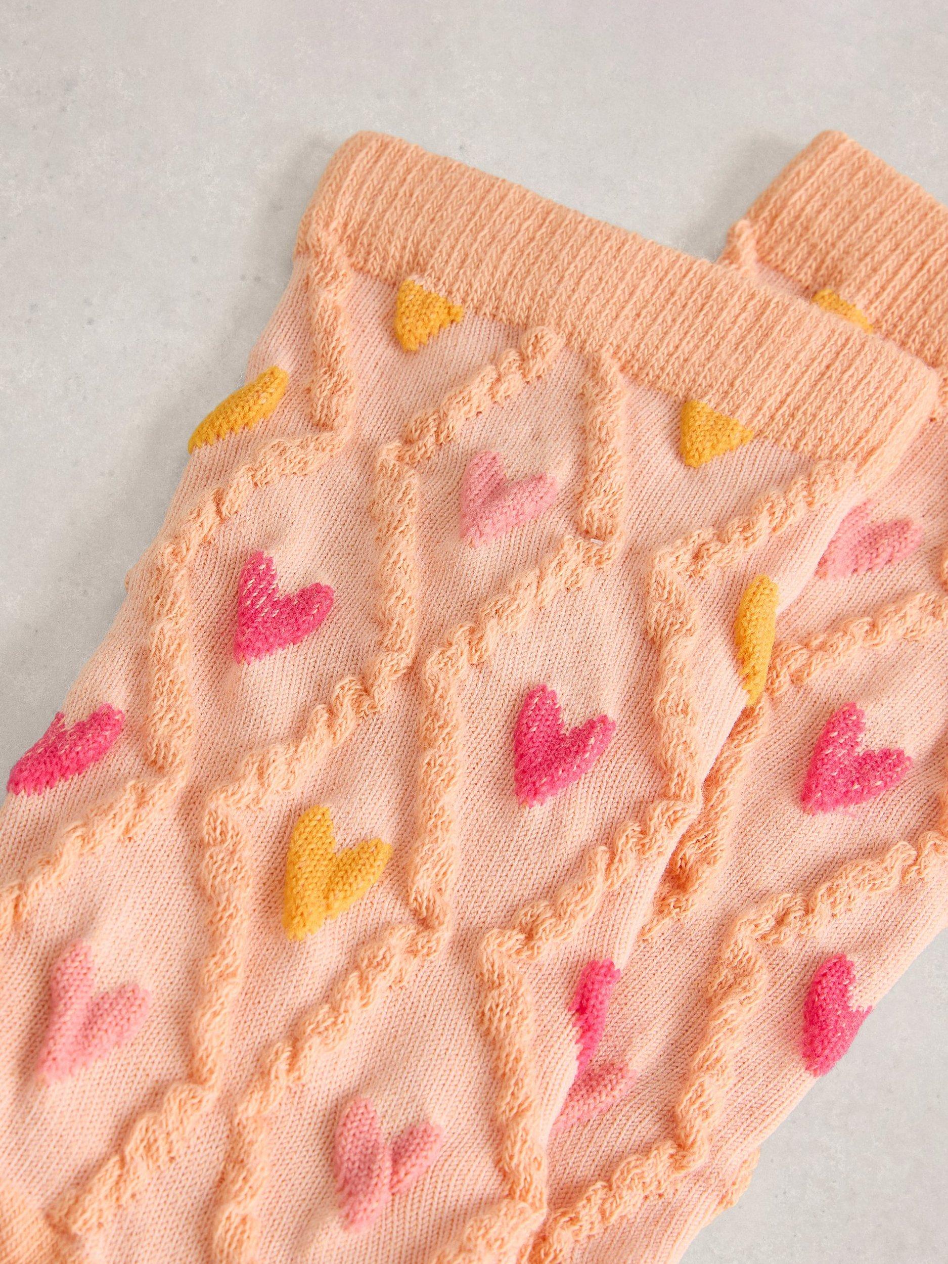 White Stuff textured heart ankle socks, pink - British product
