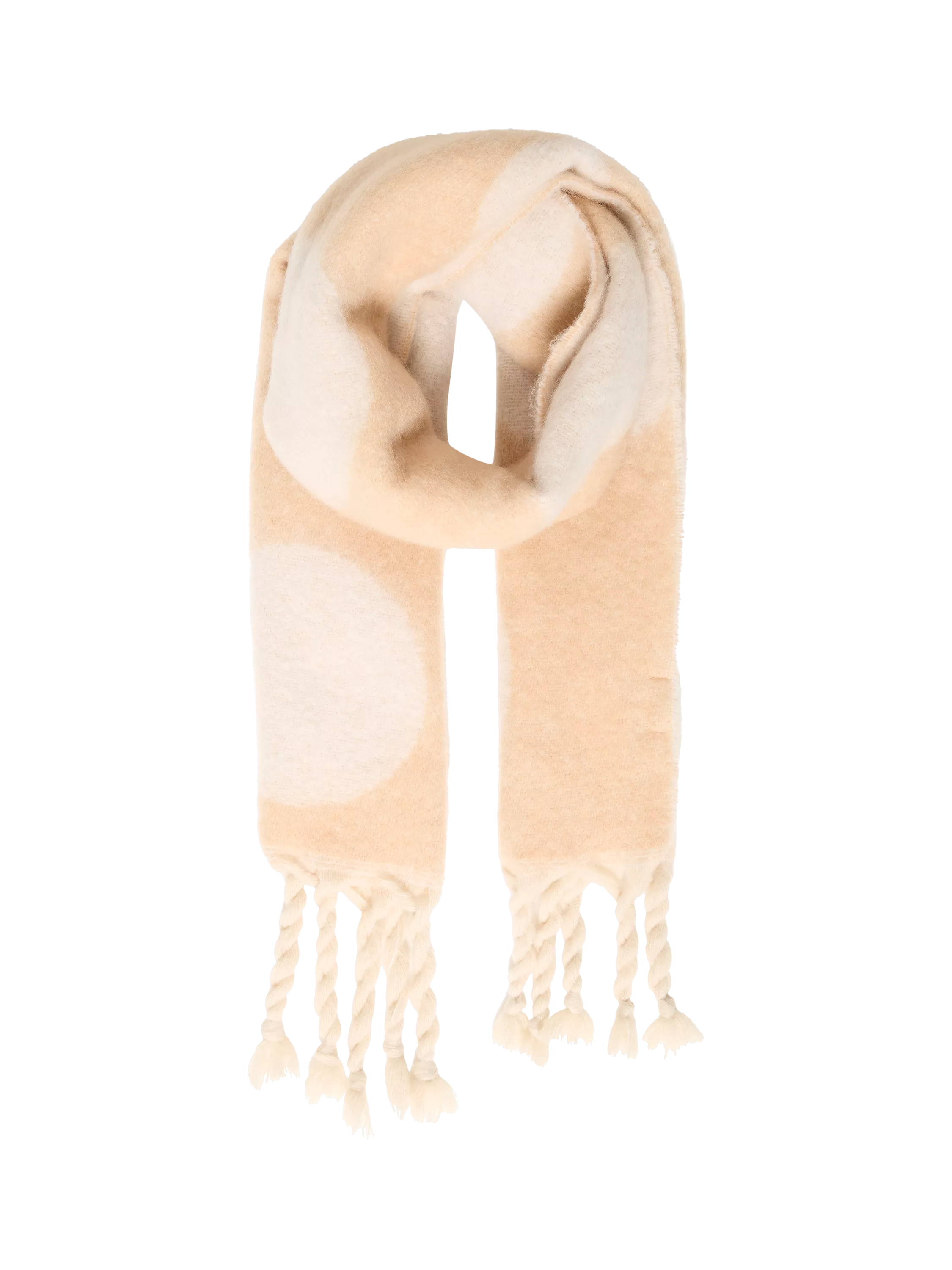 ICHI Mie spot tassel scarf in Safari, 185cm long (British brand)
