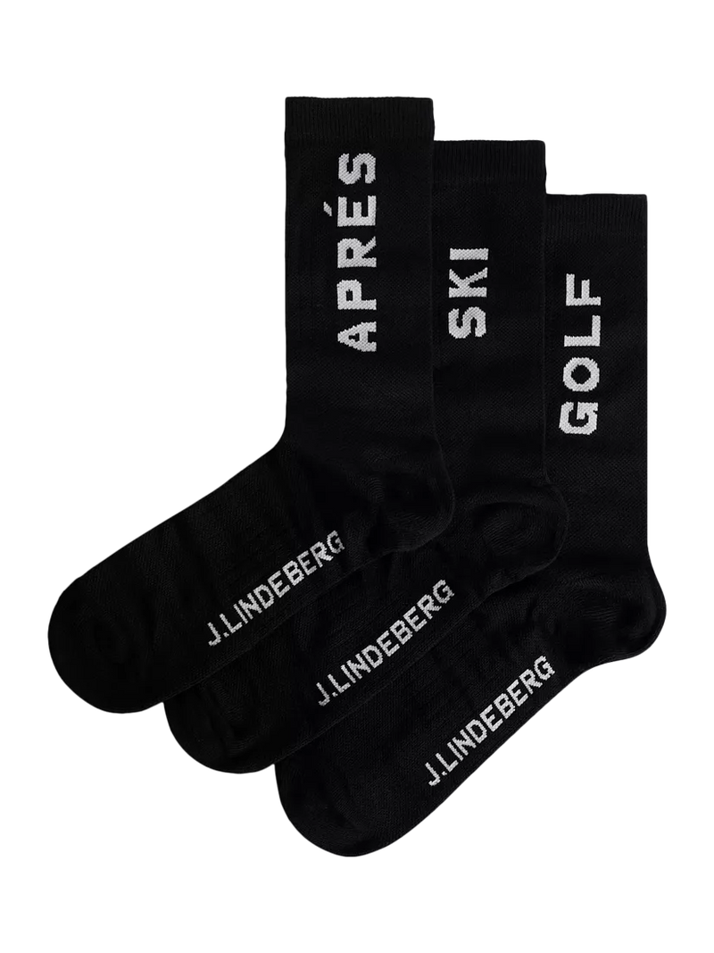 J.Lindeberg Cotton Blend Crew Socks, Pack of 3, Black, 6-8