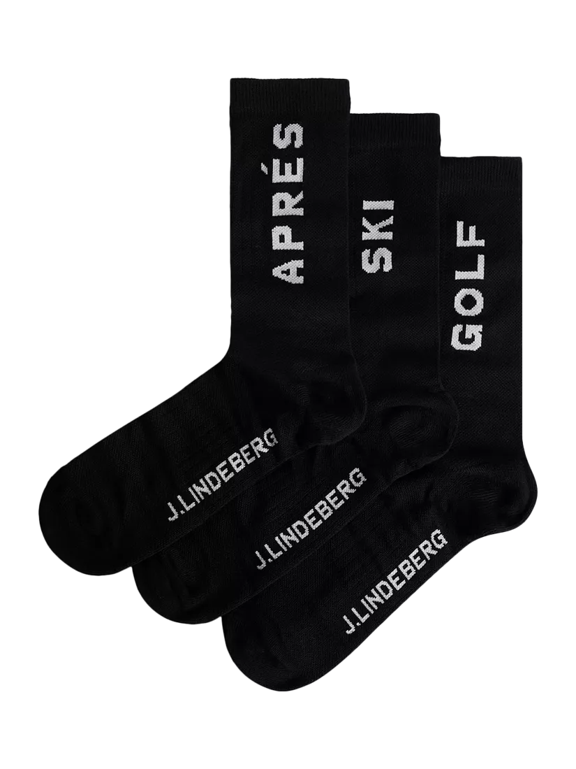 J.Lindeberg Cotton Blend Crew Socks, Pack of 3, Black, 6-8
