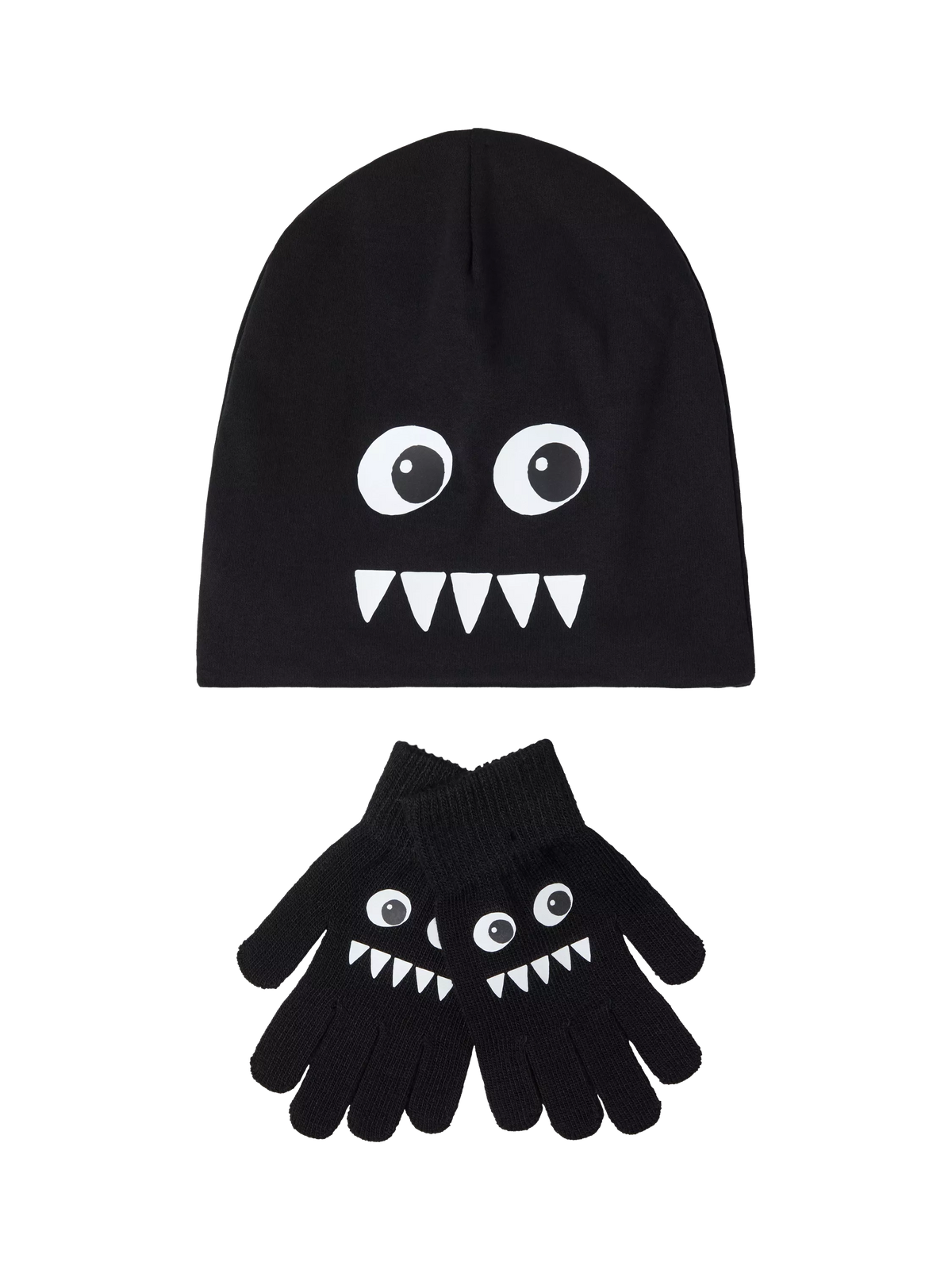 Lindex glow-in-the-dark beanie and gloves set black (British brand)