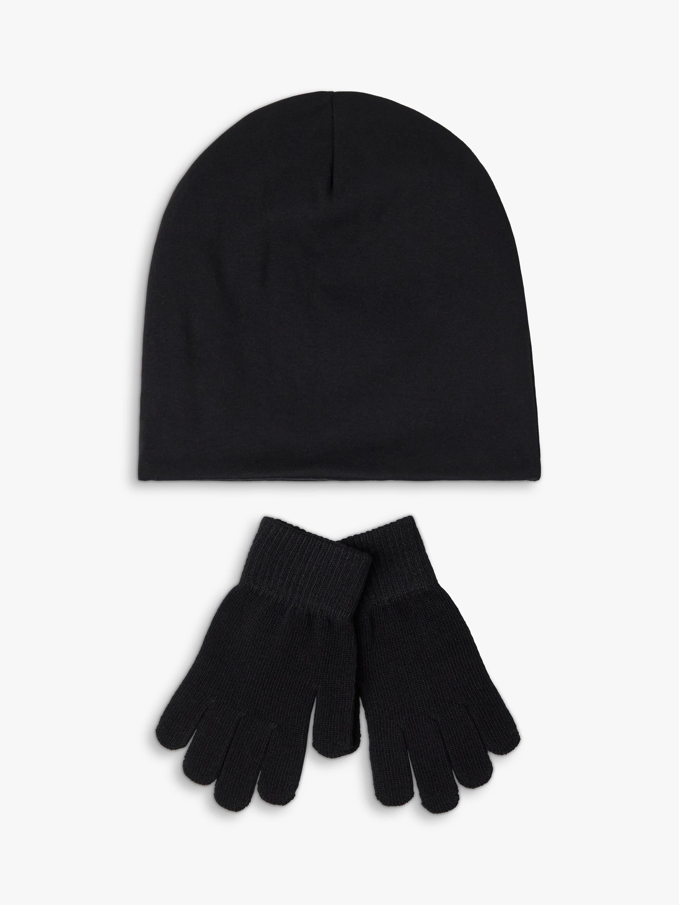 Lindex glow-in-the-dark beanie and gloves set black (British brand)