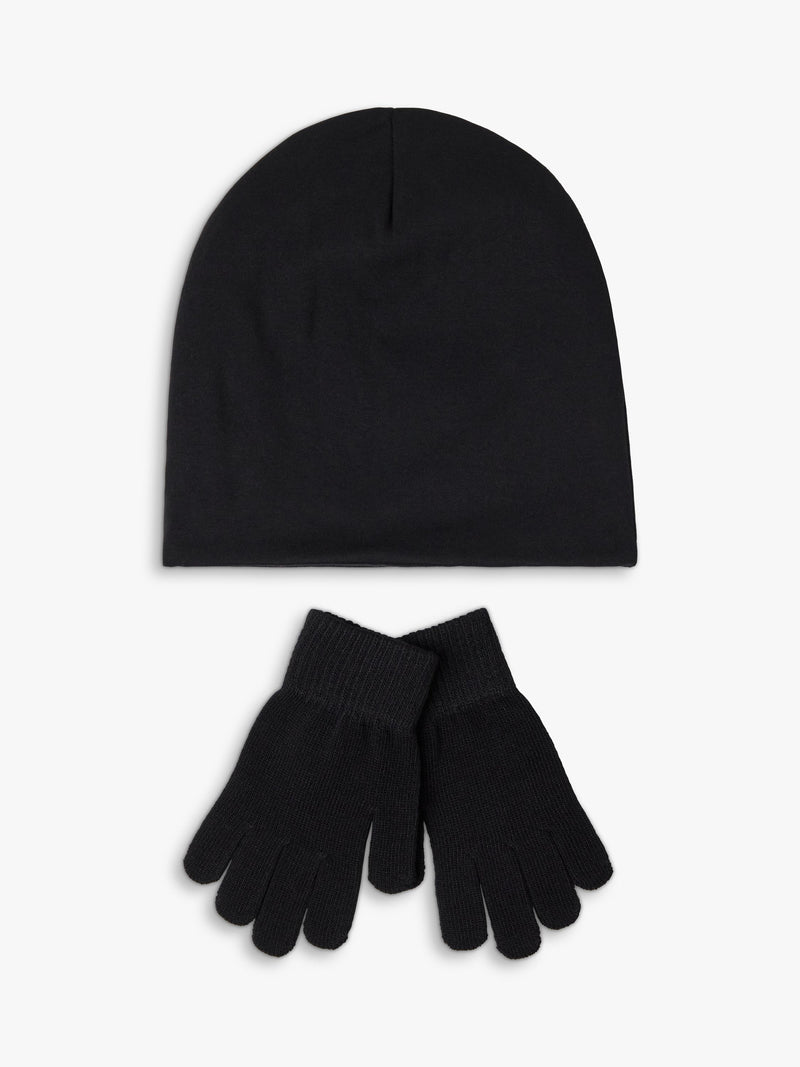 Lindex glow-in-the-dark beanie and gloves set black (British brand)